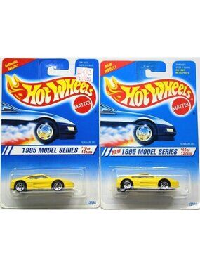2 Hot Wheels 1995 Models Series 10/12 FERRARI 355 Yellow 2 Card Variations #D-21